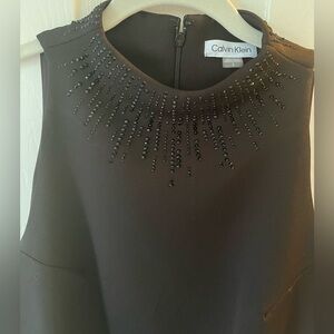 Calvin Klein sheath dress mock neck beaded sleeveless cocktail